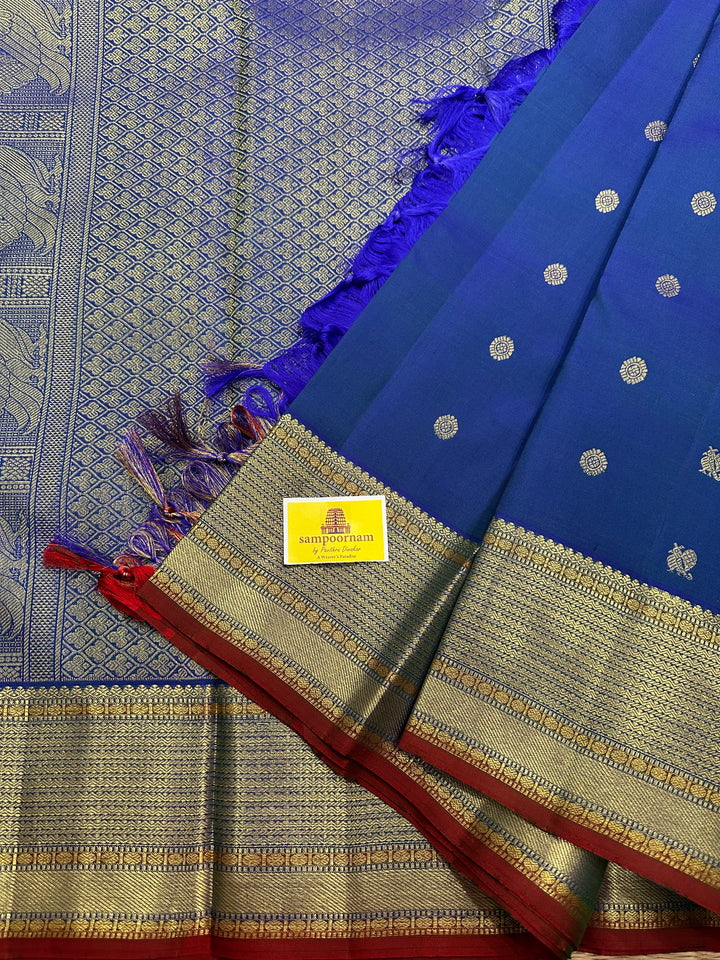 Mayil Kazhuthu Blue with Annam And Rudraksh Butta Rich Border and Pallu Pure Kanjivaram Silk Saree