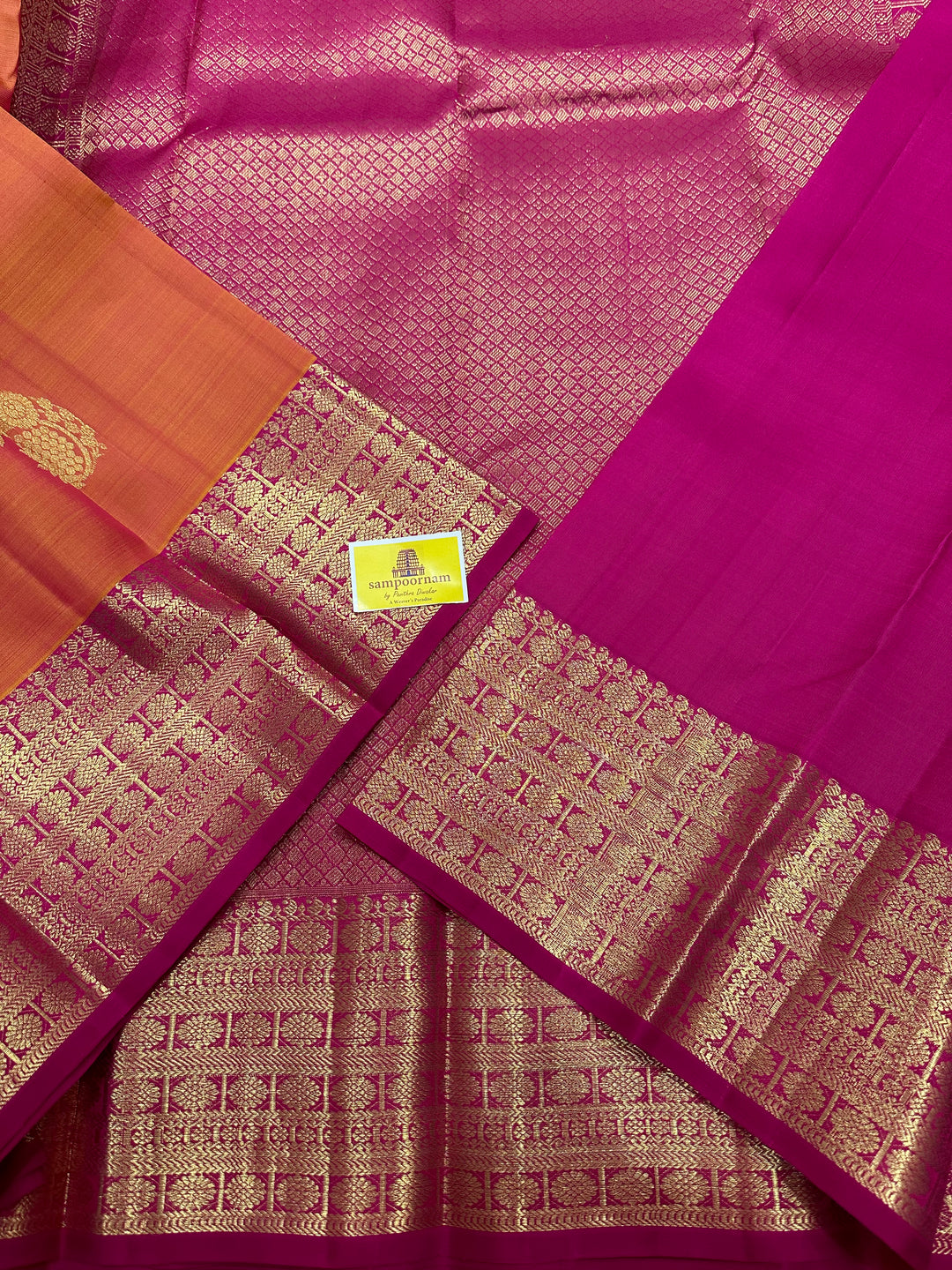 Orangish Pink with Pink, Rich Rudraksh Border , Grand Border and Pallu