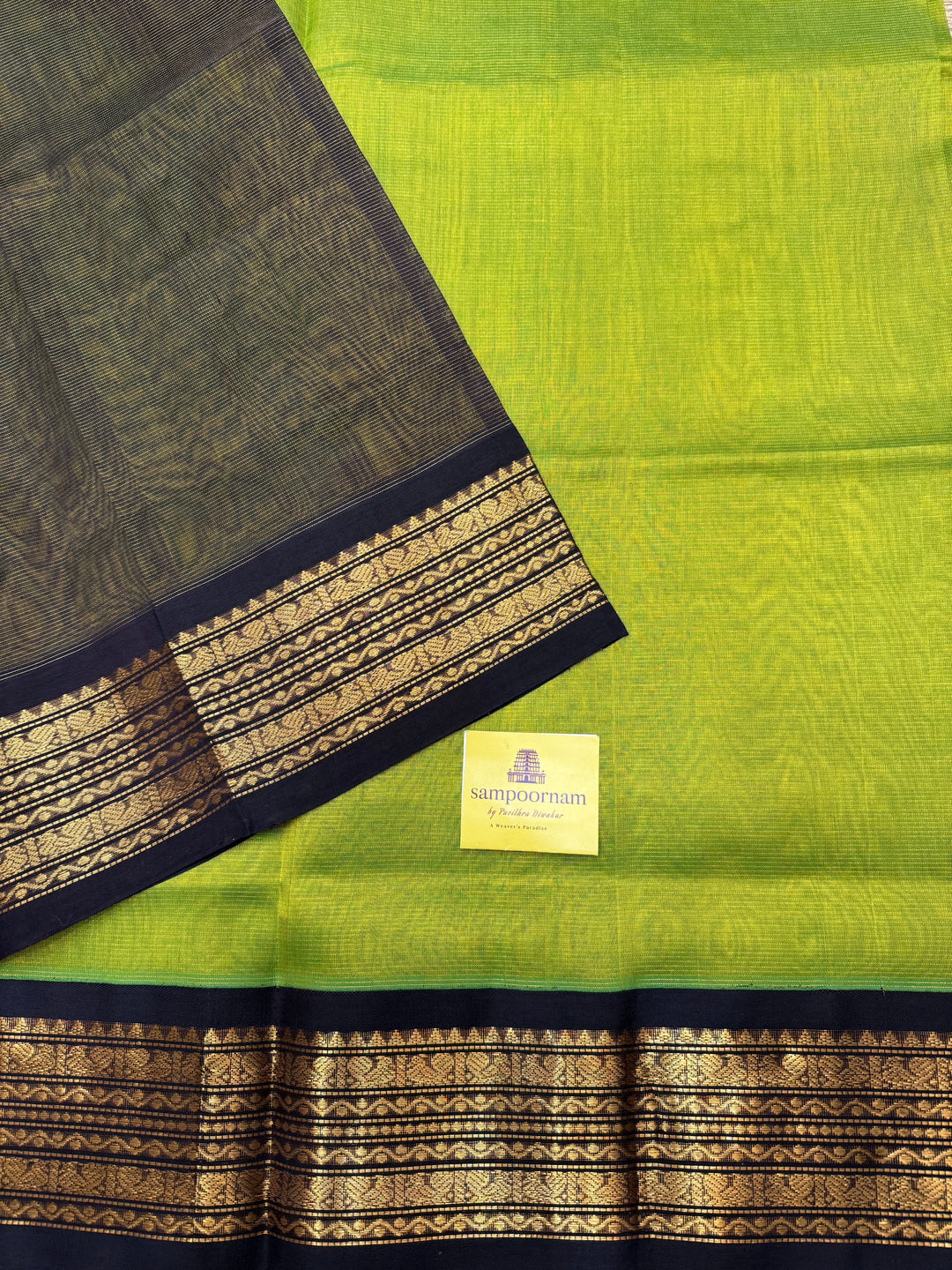 Sneha Green with Black , Vairaoosi Zari lines in the body ,  Traditional  borders and rich Pallu Korvai Silk Cotton Saree