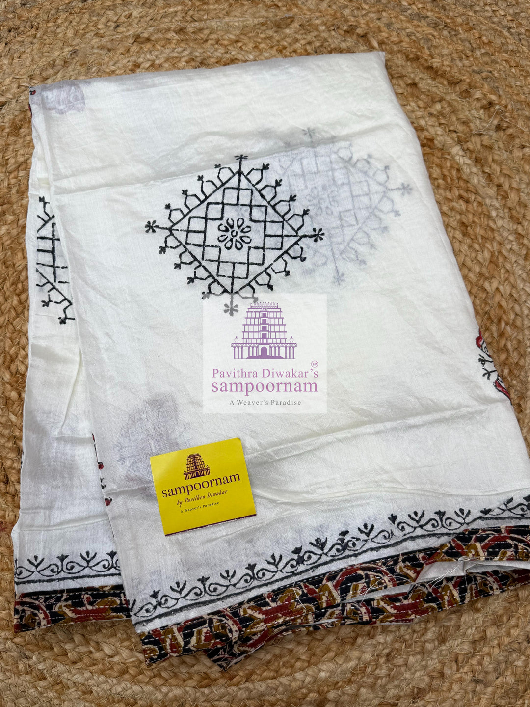 Cotton -  Mustard Top with Kalamkari Printed and Mirror work  in the Yoke , Cream  bottom and  Cream with Kalamkari Pipping Dupatta - Salwar Material