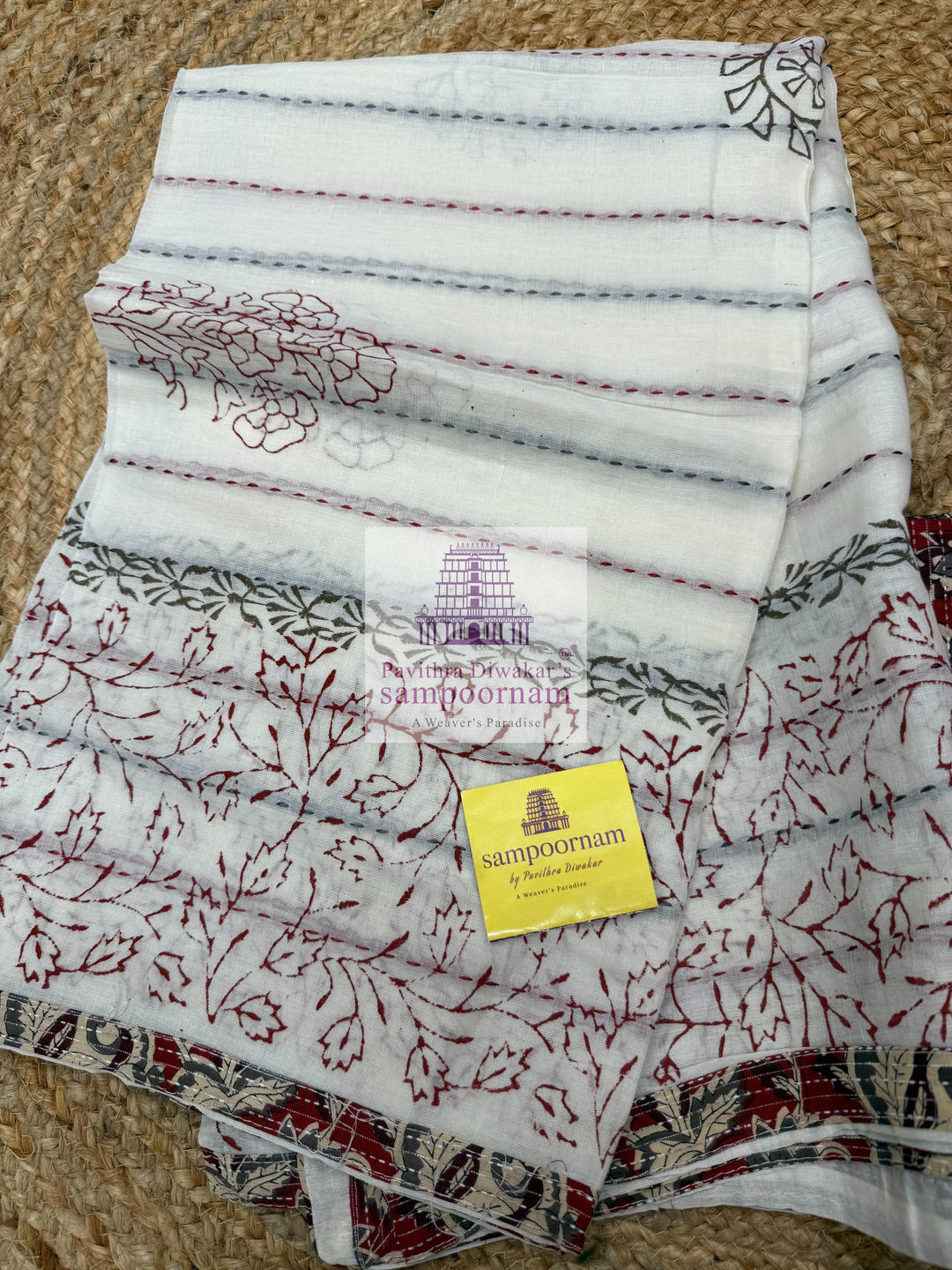 Red Kantha Kalamkari printed top with Mirror work in the Yoke , Plain bottom and Kantha Handblock Printed Dupatta