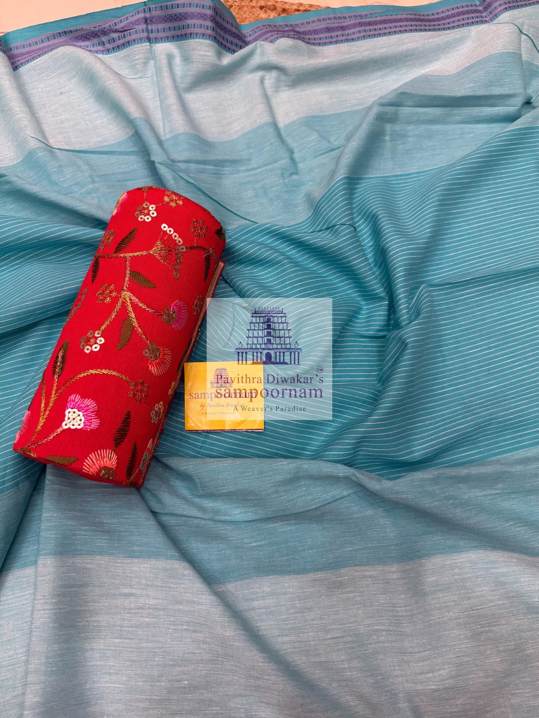 Khadi Cotton Light Blue top with Leaf Prints , Plain Bottom and Cotton Dupatta