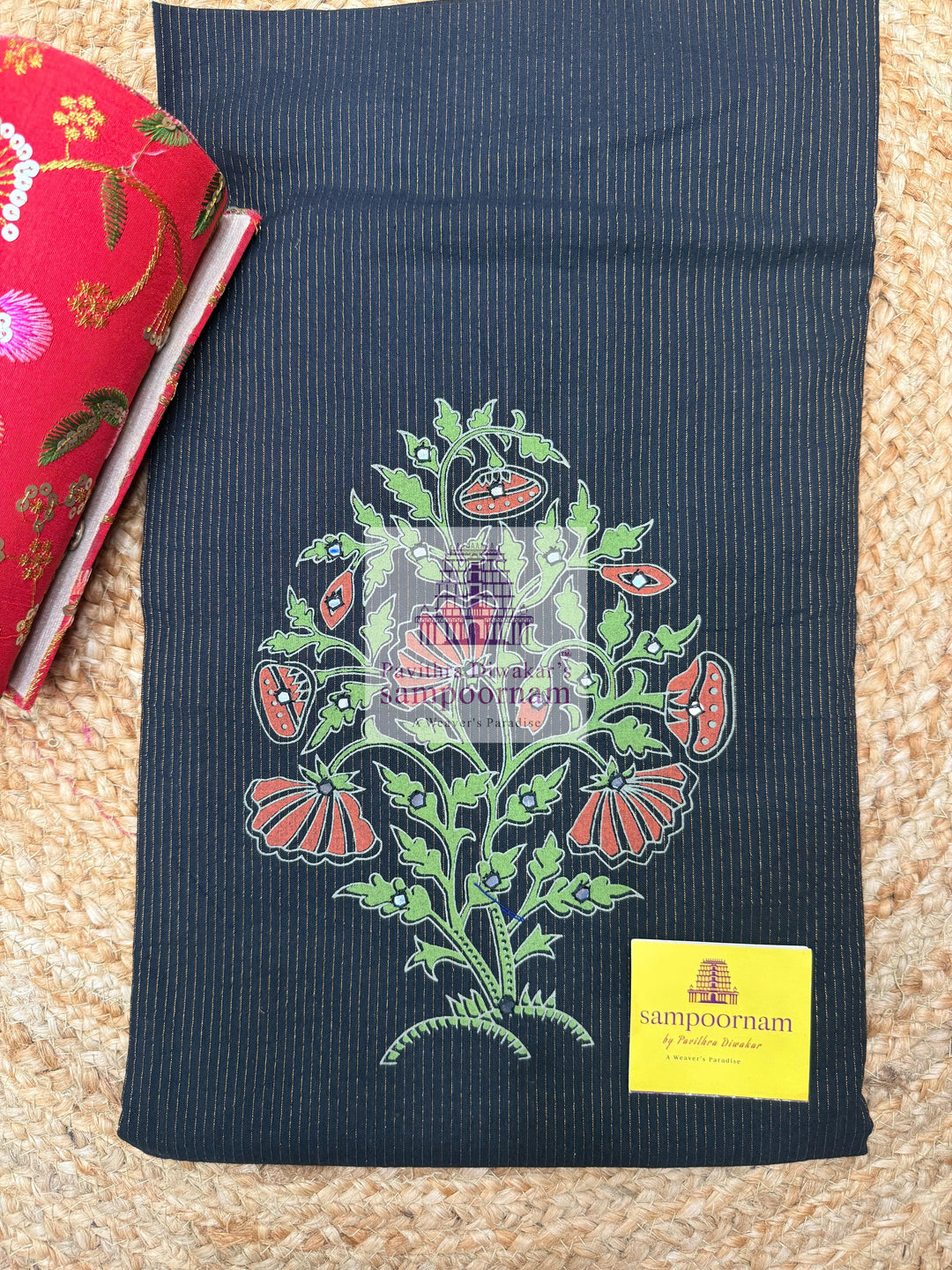 Cotton Black Top with Floral Mirror work in the Yoke , Printed Grey bottom and cotton Floral Printed Dupatta