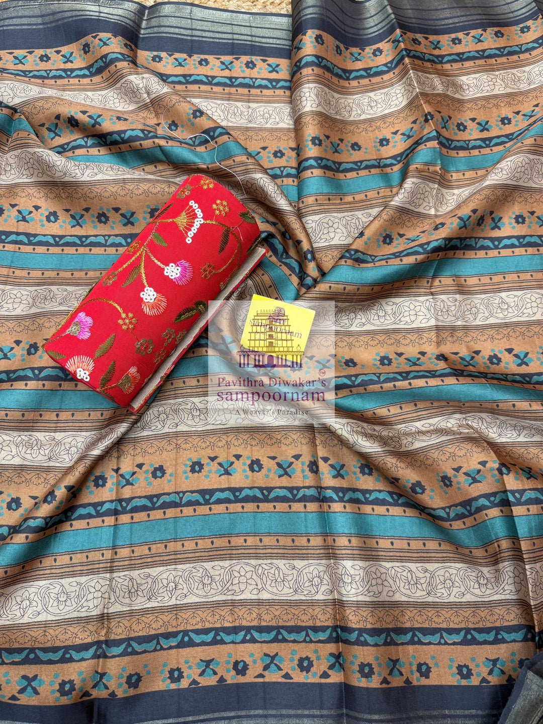 Mustard Floral Print top with Embroidary Yoke and Plain Bottom with Printed Dupatta - Semi Tussar Salwar Material