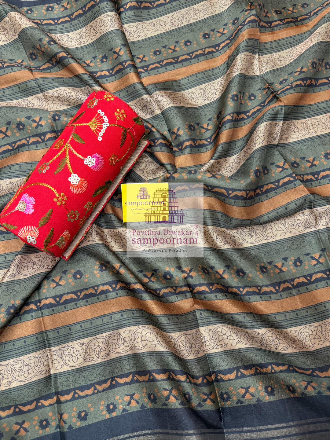 Blue Semi Tussar with Patchwork and Embroidery in the Yoke , Plain Bottom and Printed Dupatta