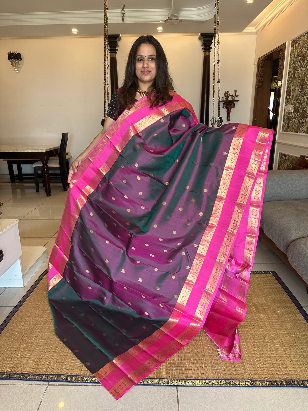 Pinkish Purple with Baby Pink Body Rich Butta , Rettapet Border Grand Pallu Pure Kanjivaram Silk Saree