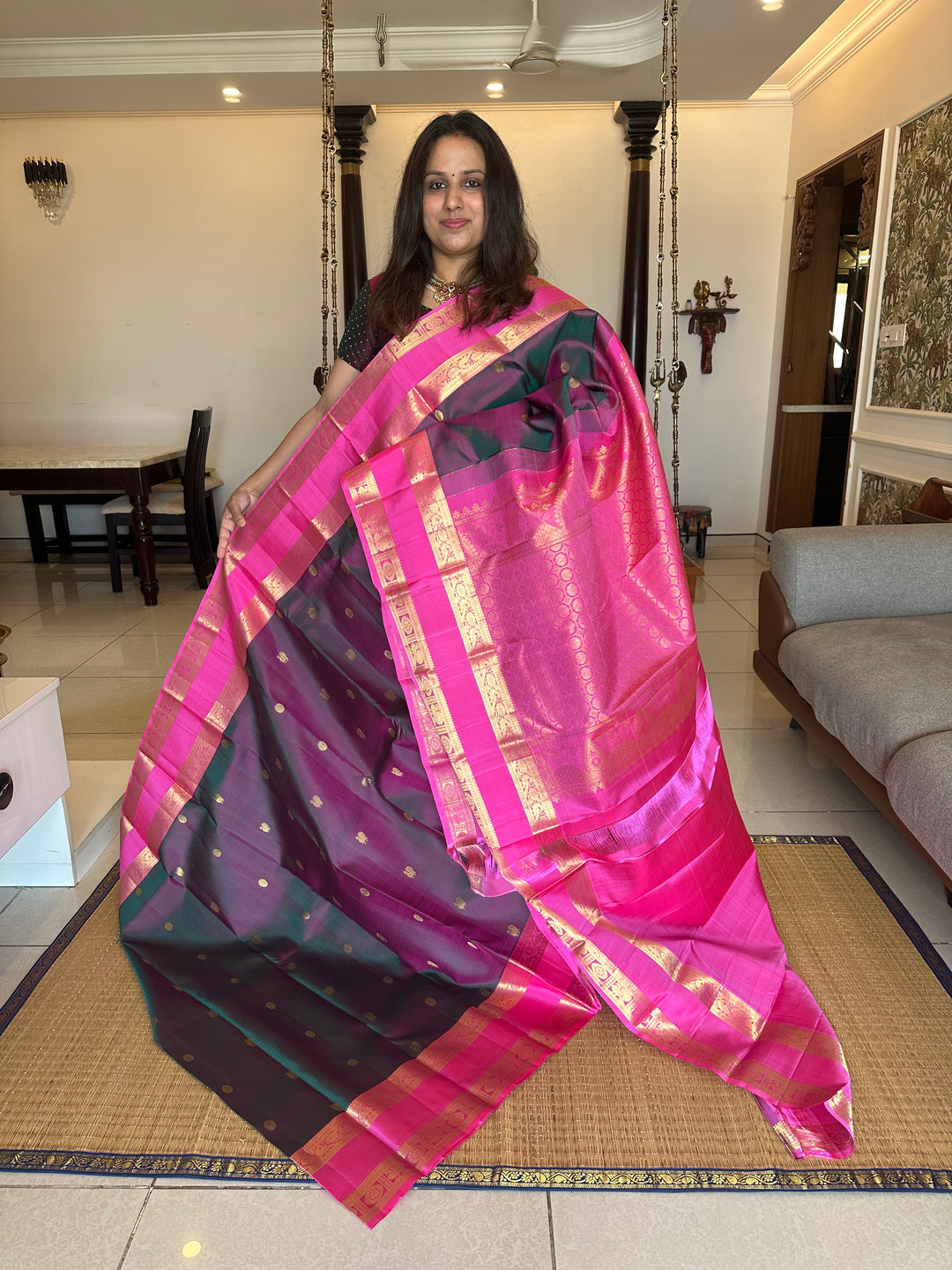 Pinkish Purple with Baby Pink Body Rich Butta , Rettapet Border Grand Pallu Pure Kanjivaram Silk Saree