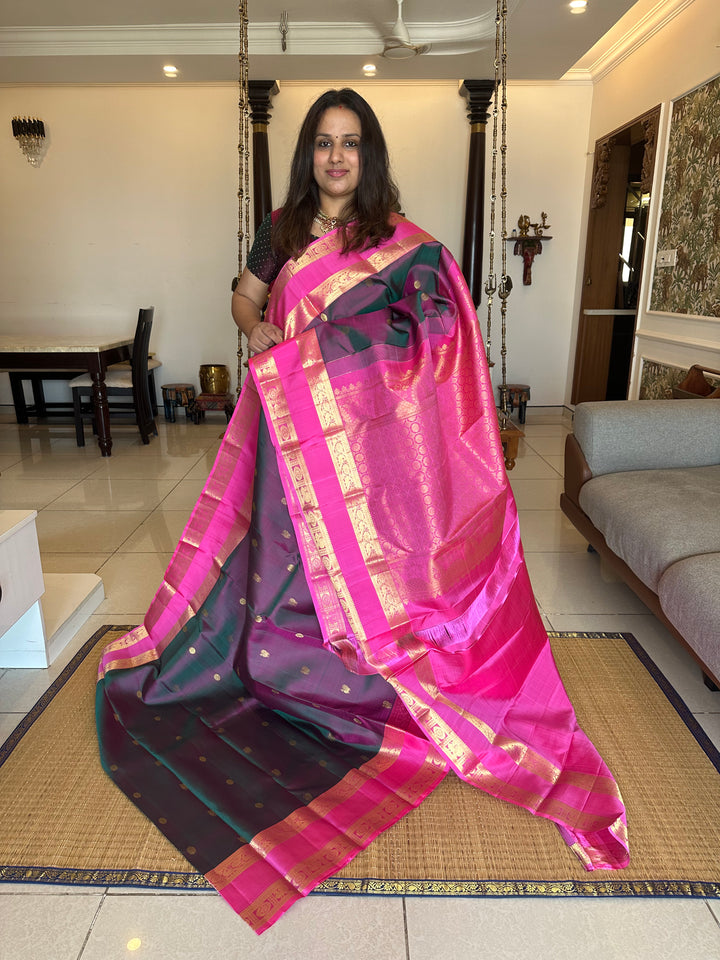 Pinkish Purple with Baby Pink Body Rich Butta , Rettapet Border Grand Pallu Pure Kanjivaram Silk Saree