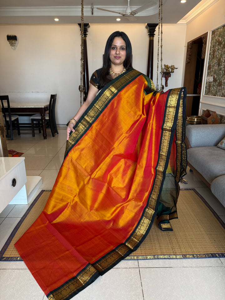 Rust Orange with Dark Green traditional borders rich Pallu Korvai Silk Cotton Saree