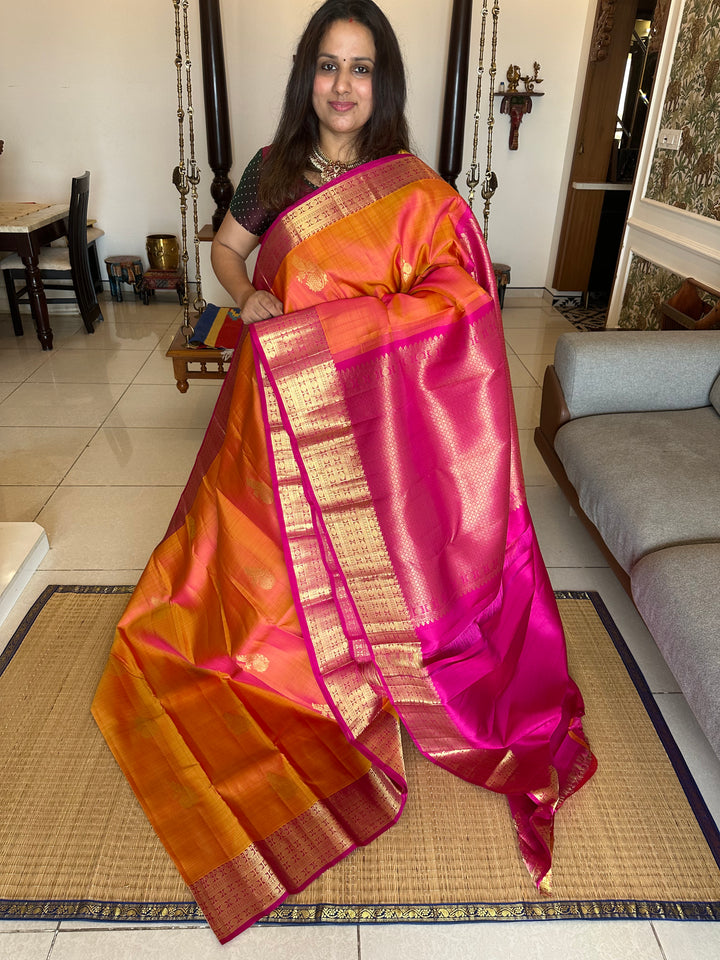 Orangish Pink with Pink, Rich Rudraksh Border , Grand Border and Pallu