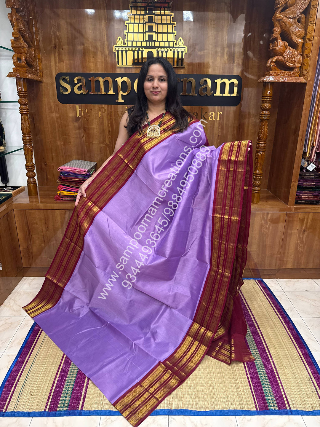 Lavender with Kukum Red , Rich Kanchi border and Grand Pallu Korvai Silk Cotton Saree