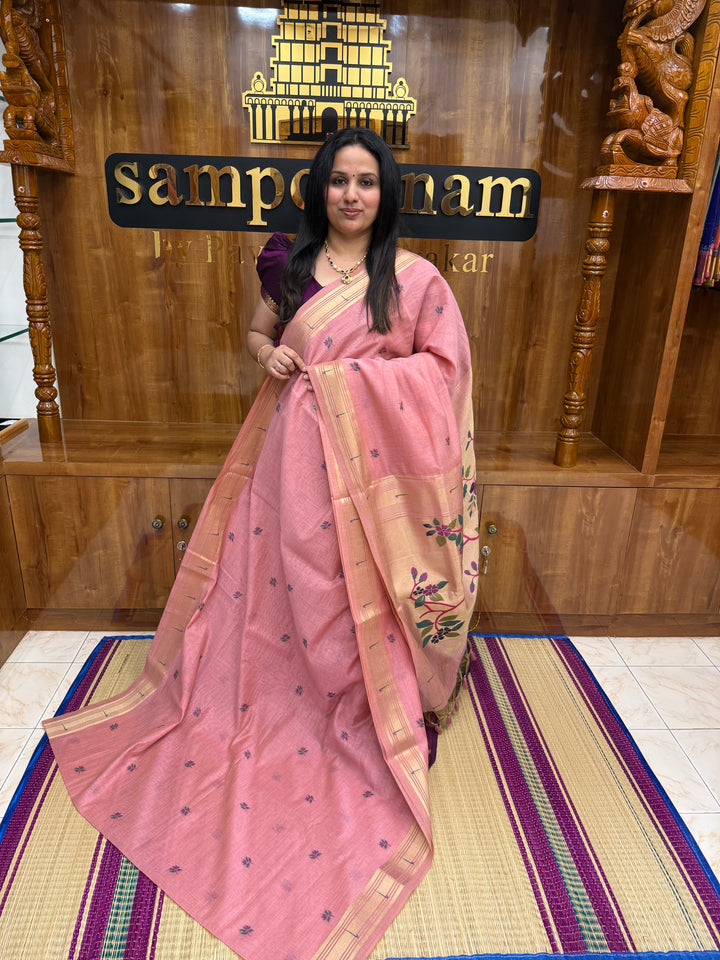 Pink   , Paithani borders and Rich Paithani Pallu Soft Cotton Saree