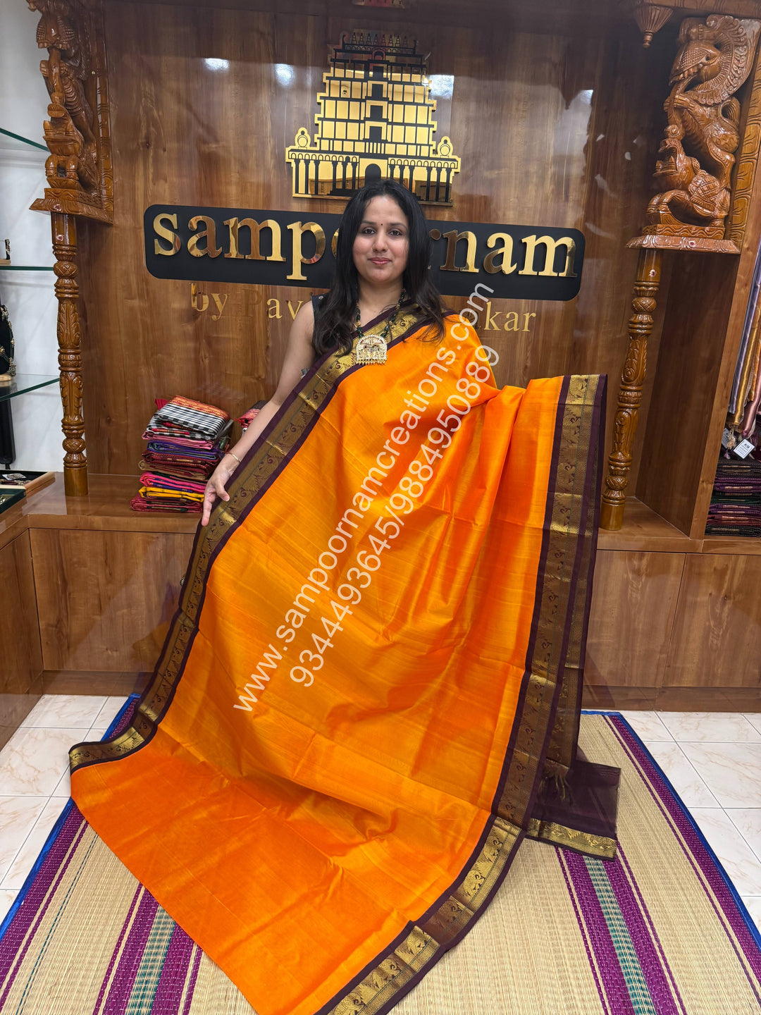 Mambazha Manjal with Arakku , Traditional borders and  Grand Pallu Korvai Silk Cotton Saree