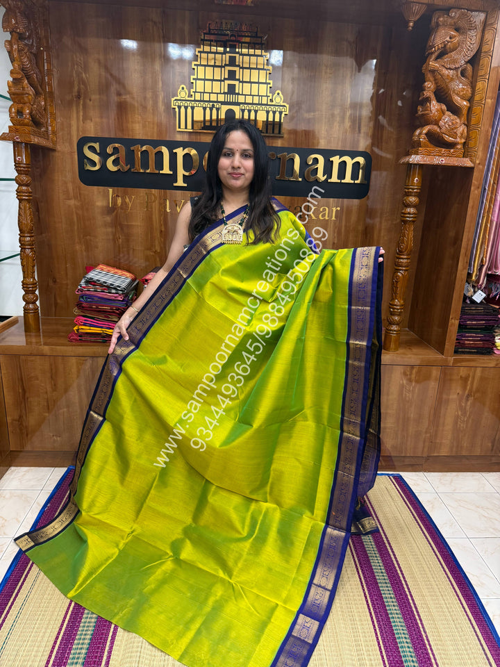 Sneha Green with Blue , Traditional borders and  Grand Pallu Korvai Silk Cotton Saree