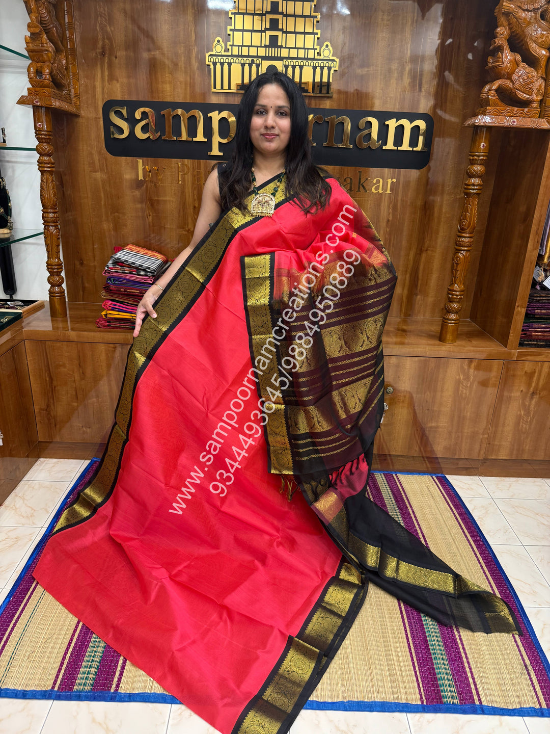 Rani Pink with Black , Traditional borders and  Grand Pallu Korvai Silk Cotton Saree