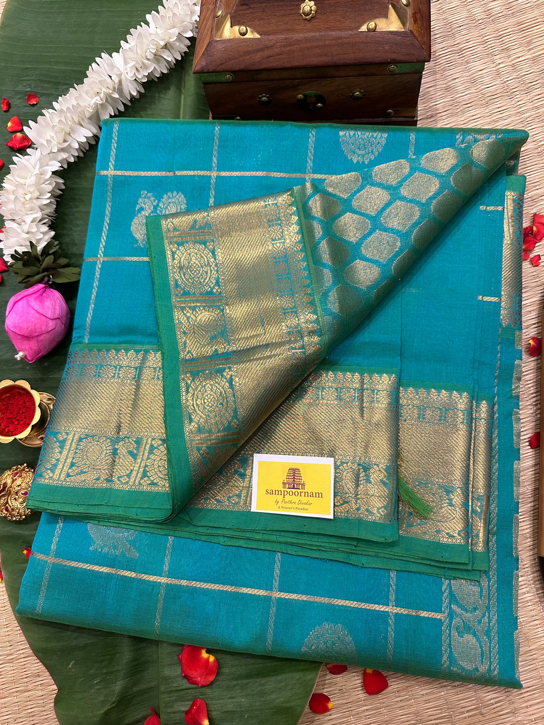 Sea Green Mayil Chakram Silk Cotton Saree