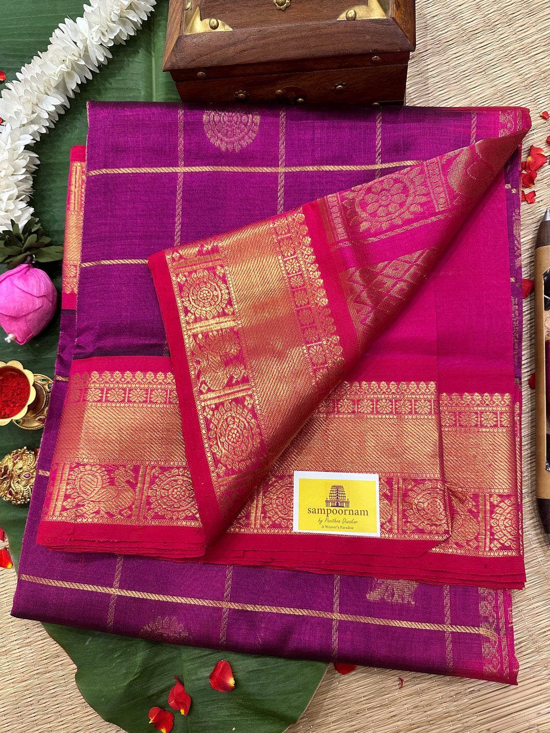 Purple with Pink Mayil Chakram Silk Cotton Saree