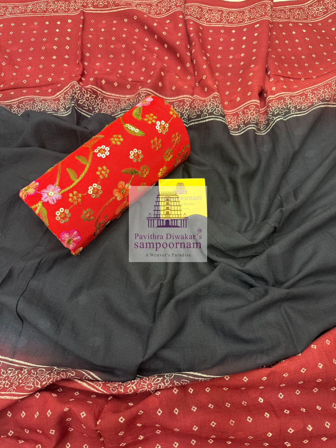 Cotton Maroon Top with Mirror work  design Yoke and Plain Black Bottom and Cotton Printed Dupatta