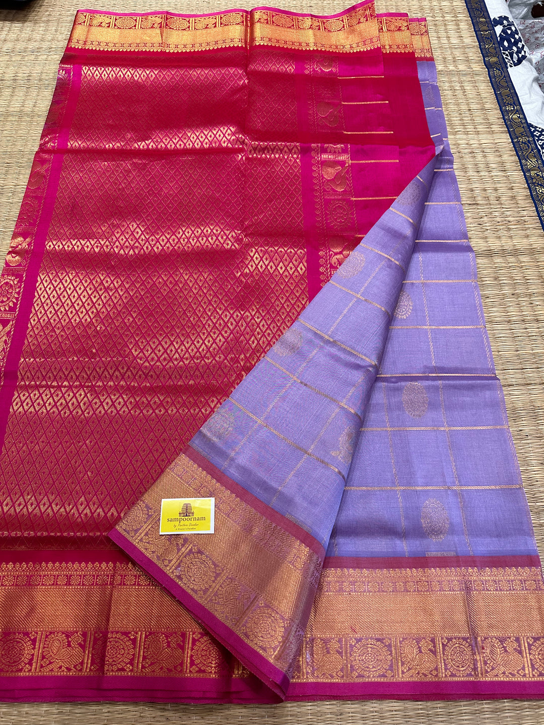 Lavender with Pink Mayil Chakram Silk Cotton Saree