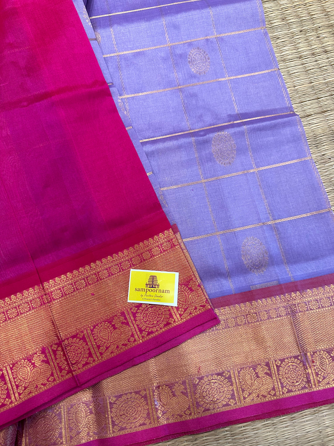 Lavender with Pink Mayil Chakram Silk Cotton Saree