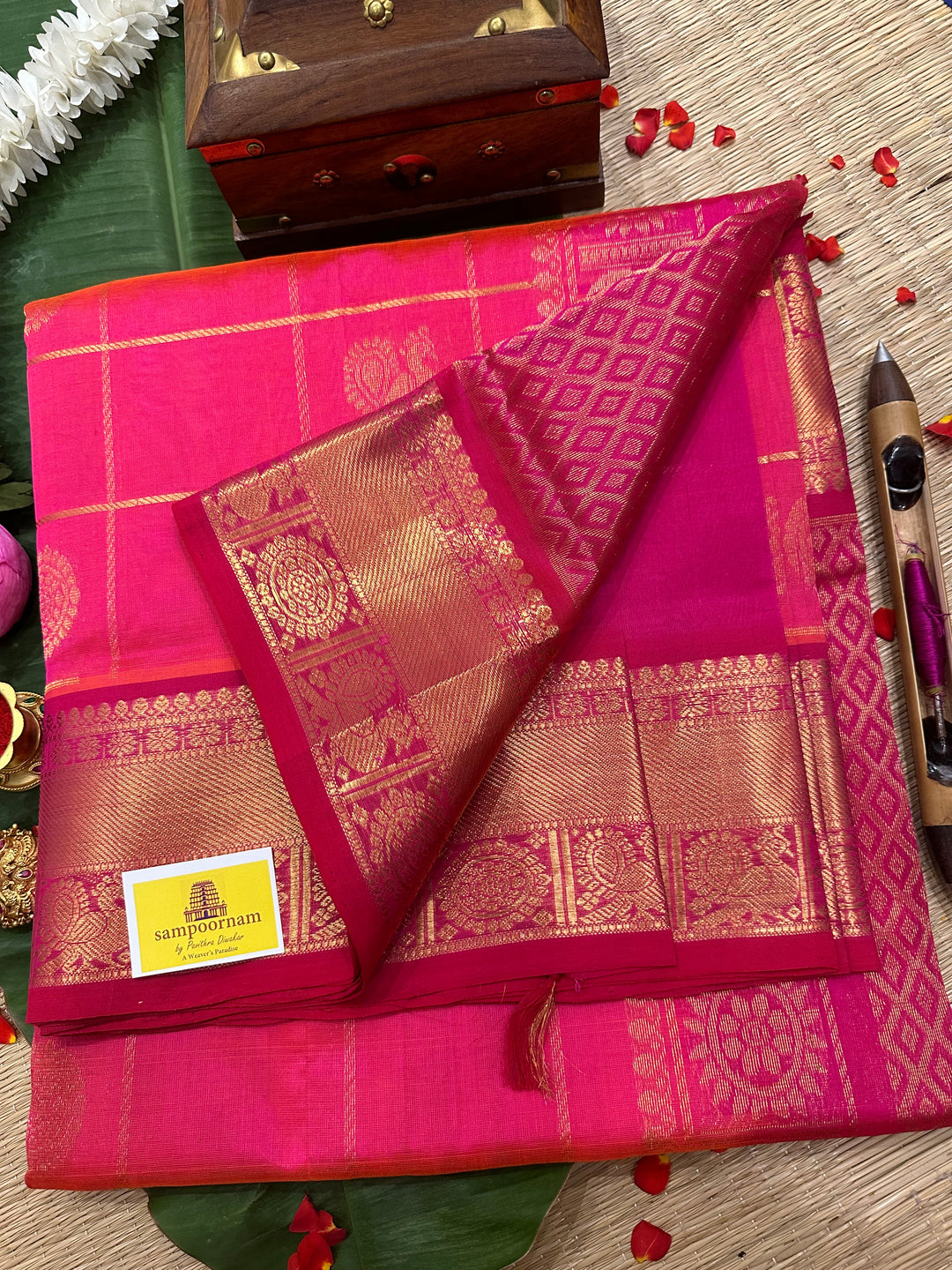 Pink with Magenta Mayil Chakram Silk Cotton Saree