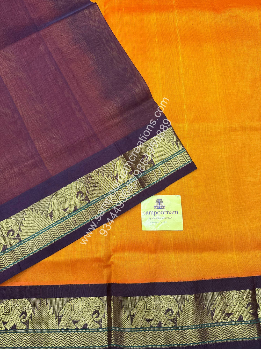 Mambazha Manjal with Arakku , Traditional borders and  Grand Pallu Korvai Silk Cotton Saree