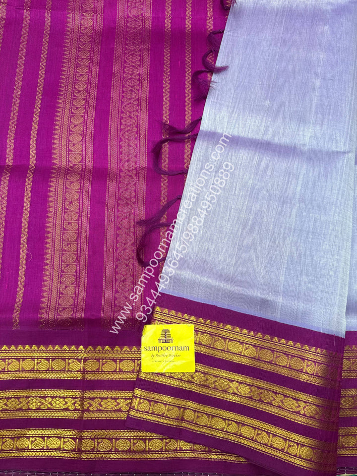 Lilac with Dark Magenta ,Rich Kanchi border and Grand Pallu Korvai Silk Cotton Saree