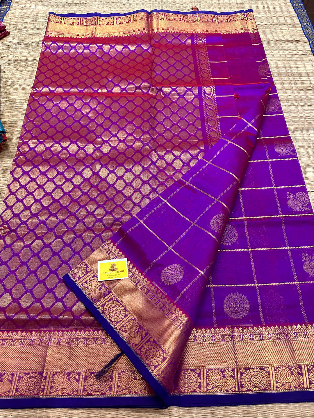 Purple Mayil Chakram Silk Cotton Saree