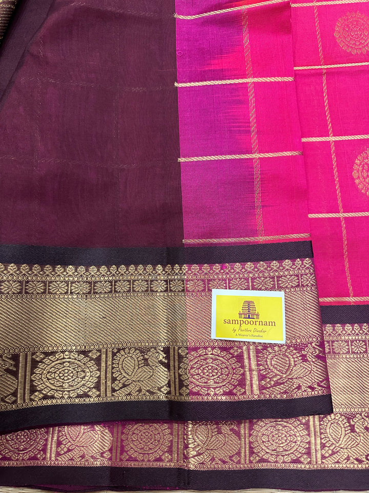 Pink with Brown Mayil Chakram Silk Cotton Saree