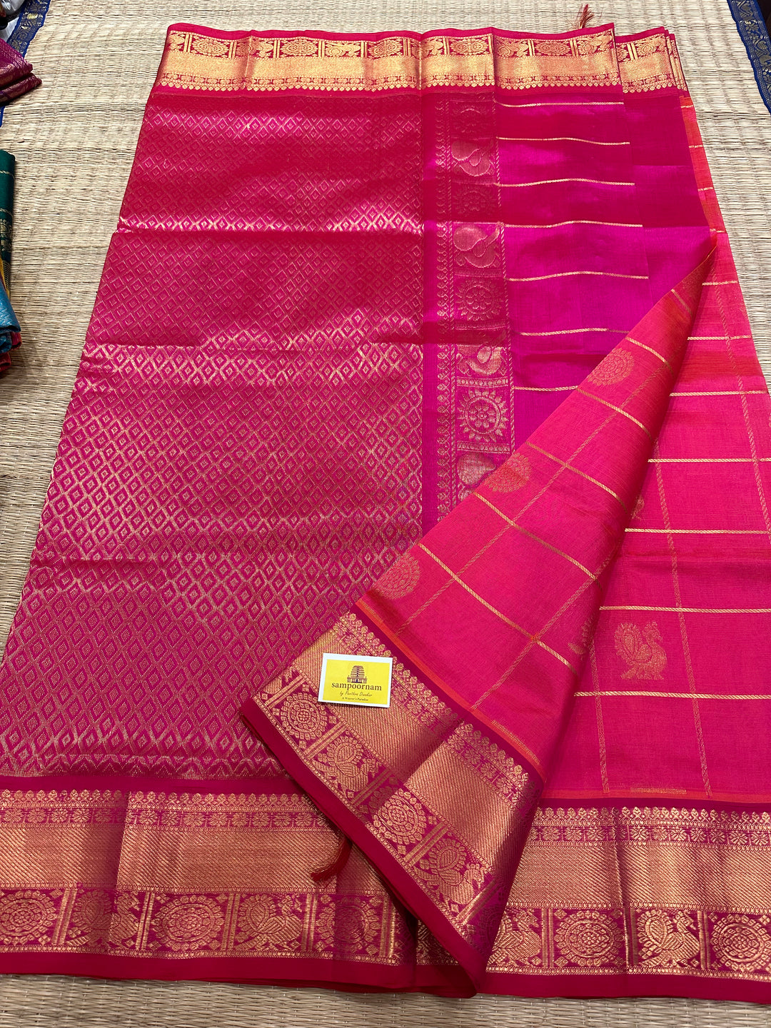 Pink with Magenta Mayil Chakram Silk Cotton Saree