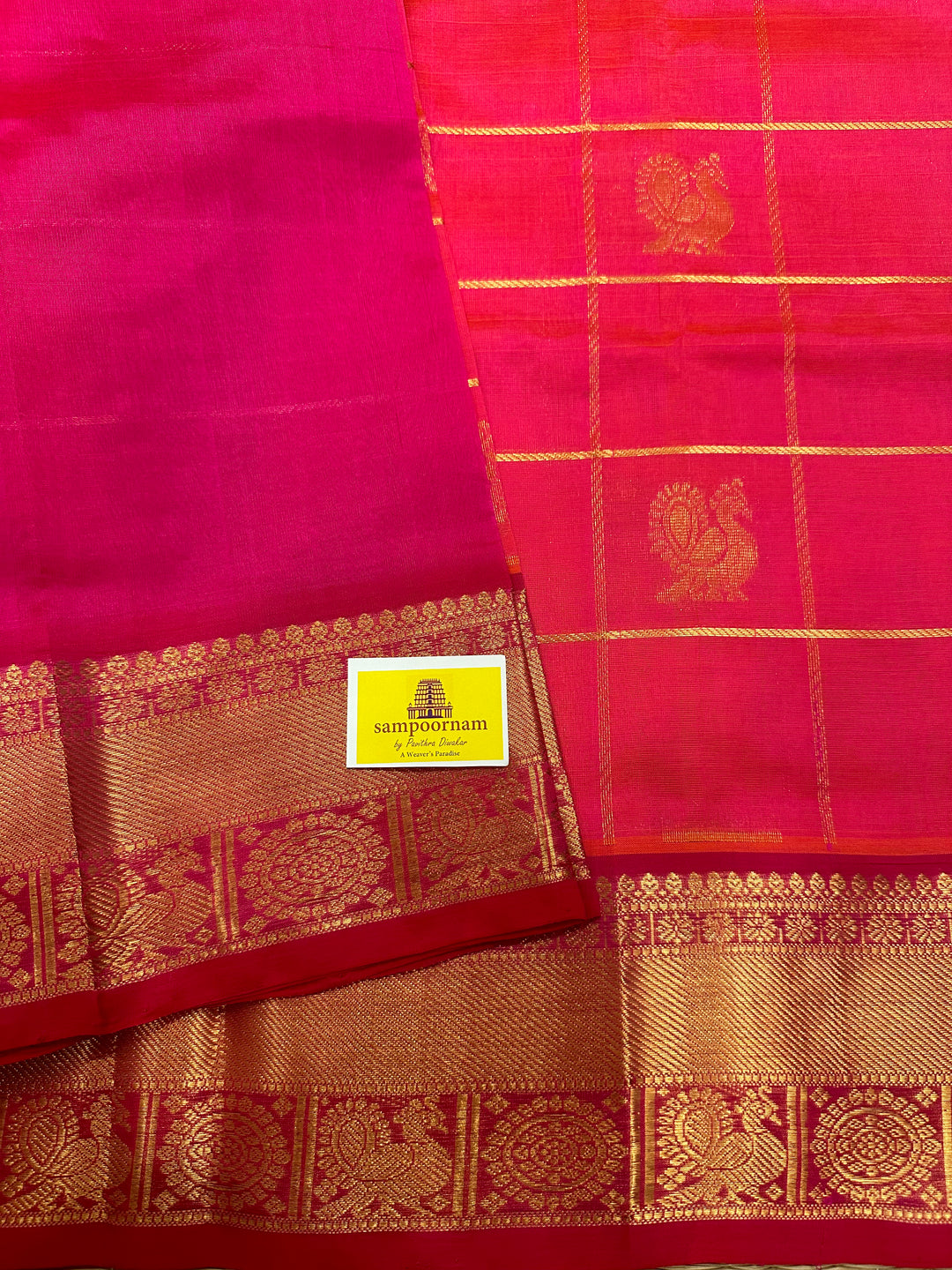 Pink with Magenta Mayil Chakram Silk Cotton Saree