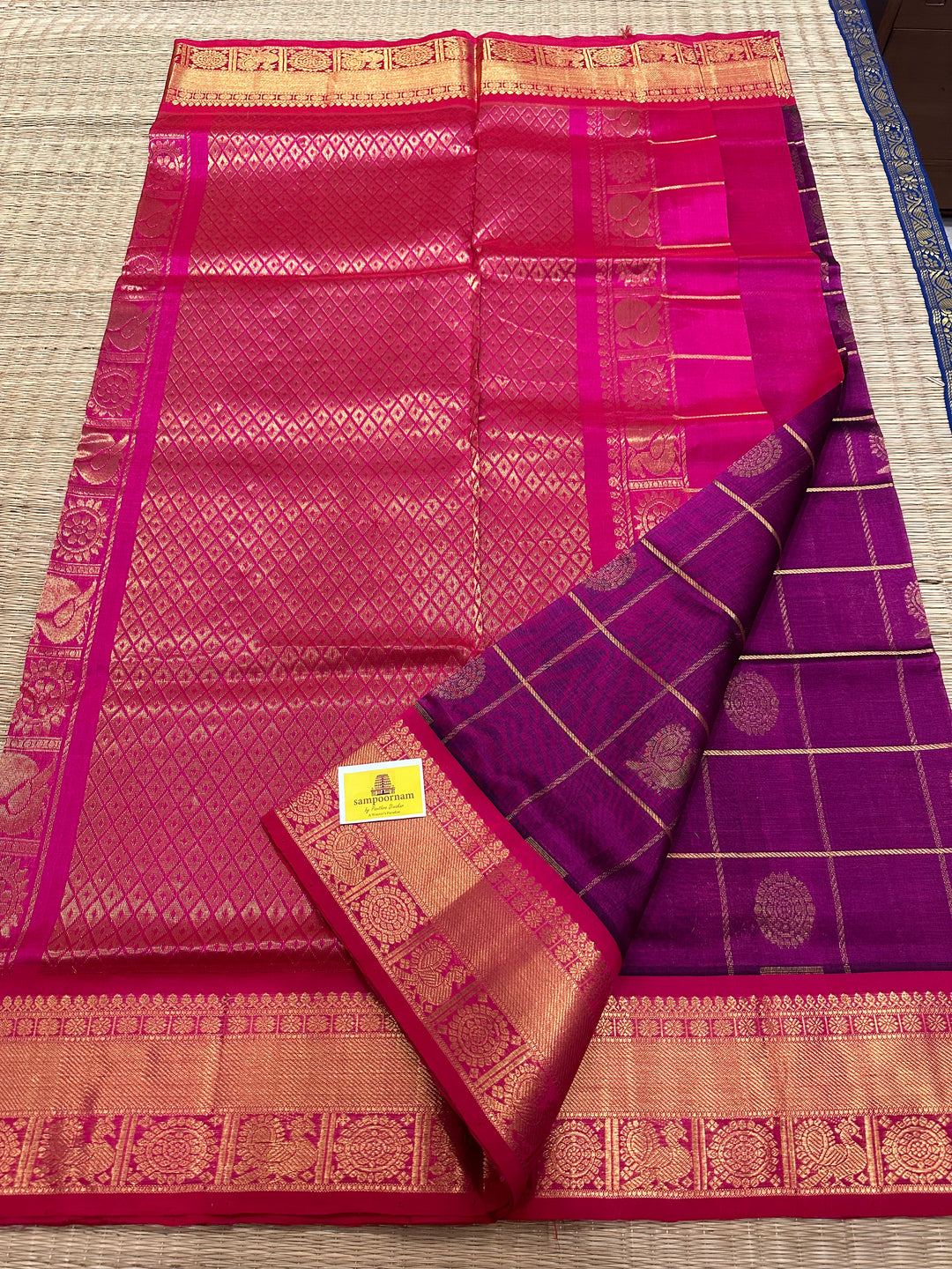 Purple with Pink Mayil Chakram Silk Cotton Saree