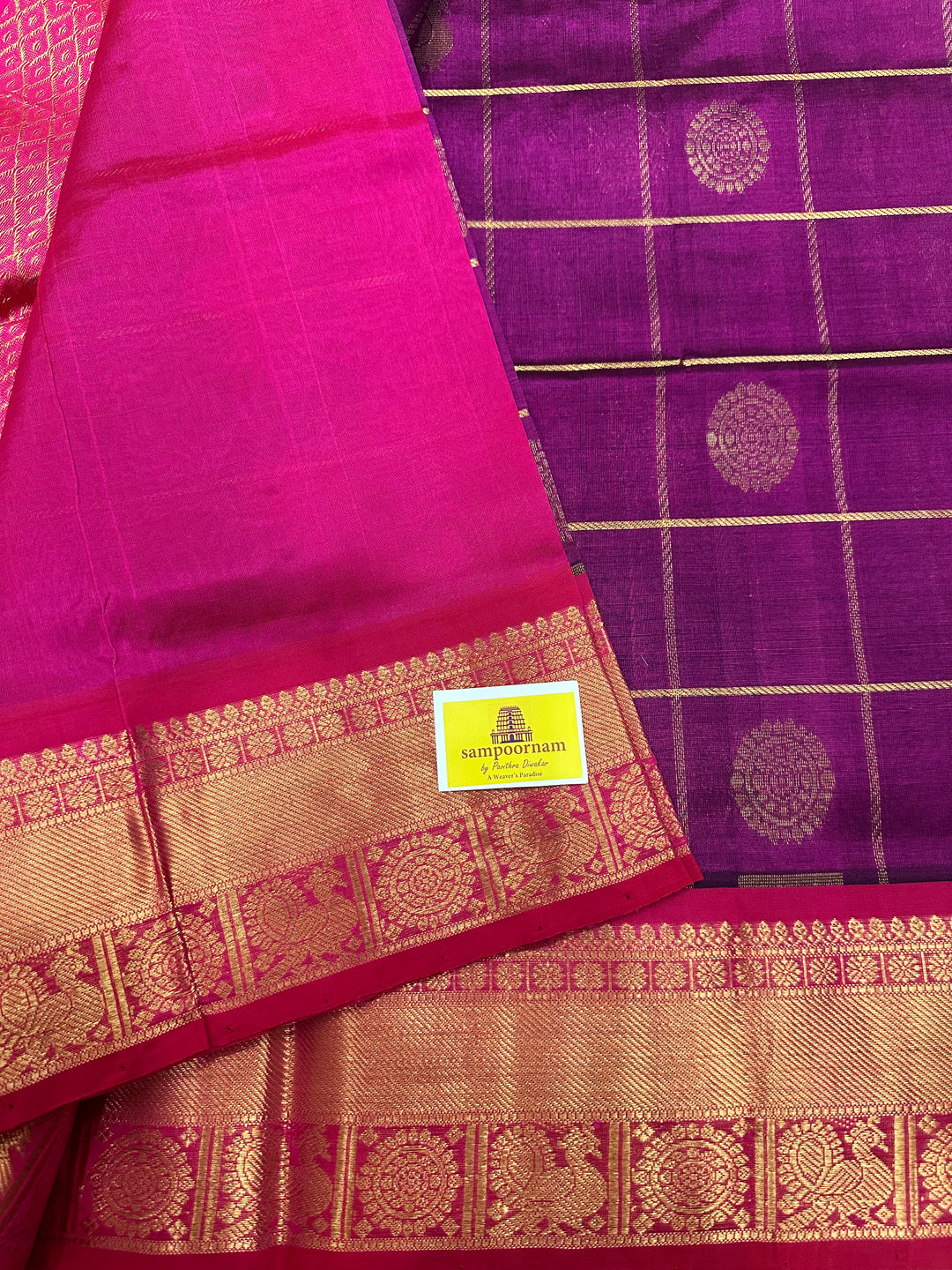 Purple with Pink Mayil Chakram Silk Cotton Saree