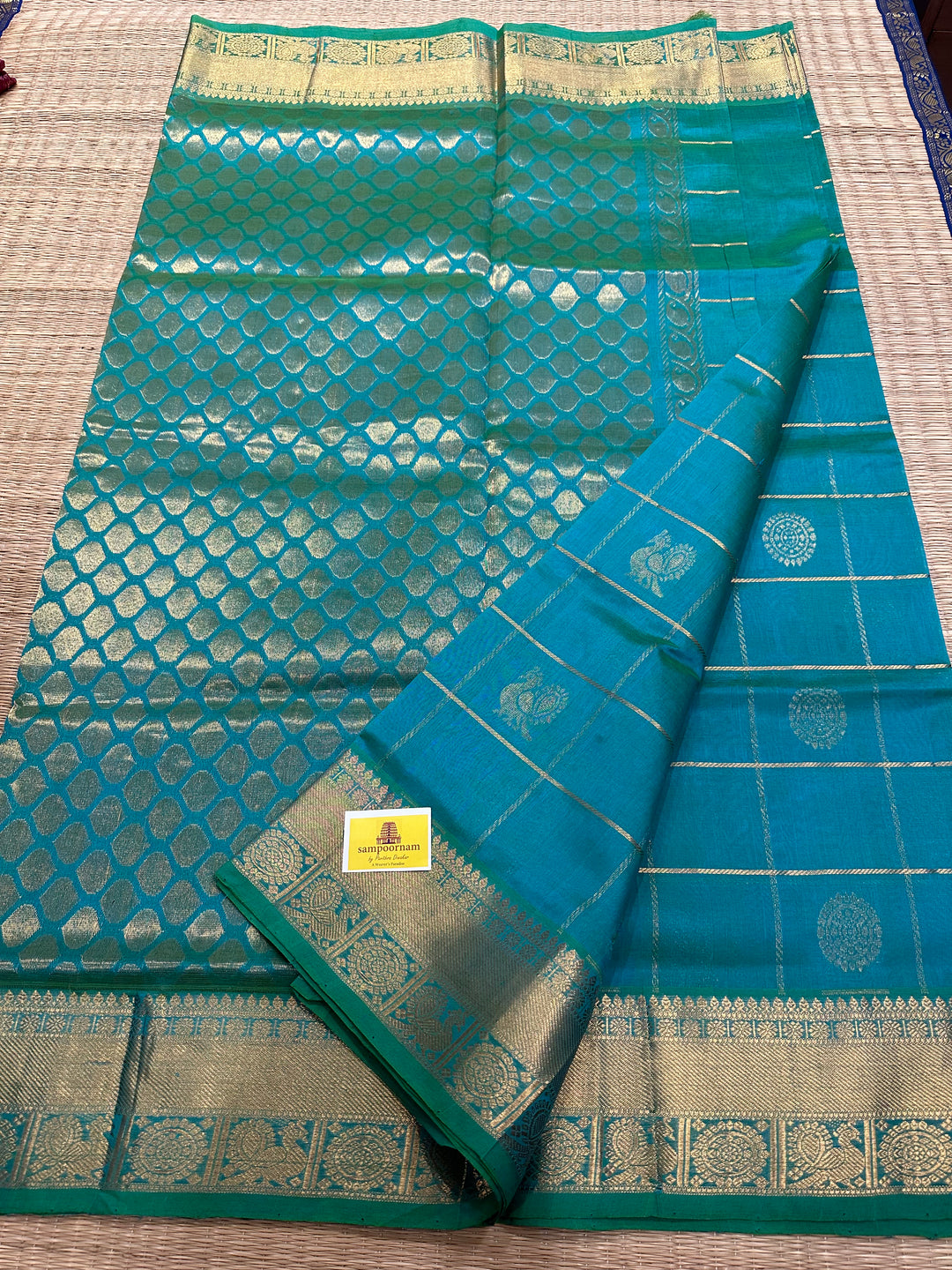 Sea Green Mayil Chakram Silk Cotton Saree