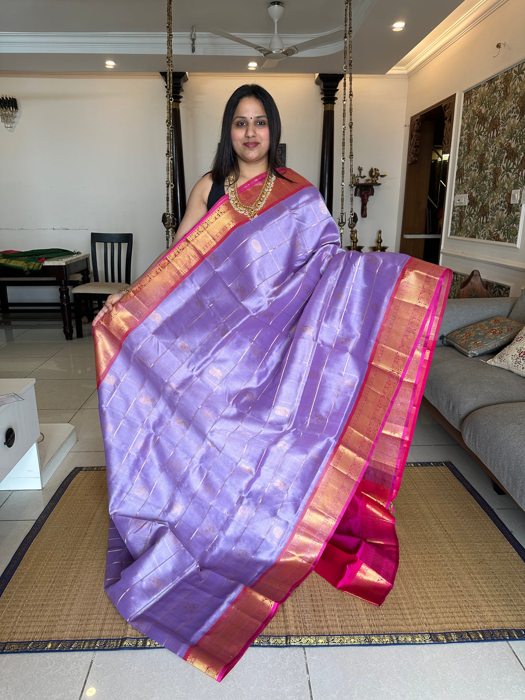 Lavender with Pink Mayil Chakram Silk Cotton Saree