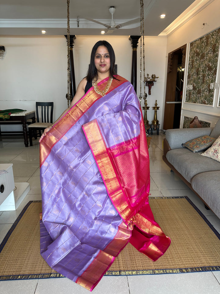 Lavender with Pink Mayil Chakram Silk Cotton Saree