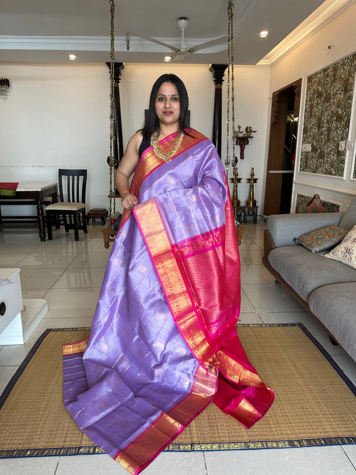 Lavender with Pink Mayil Chakram Silk Cotton Saree