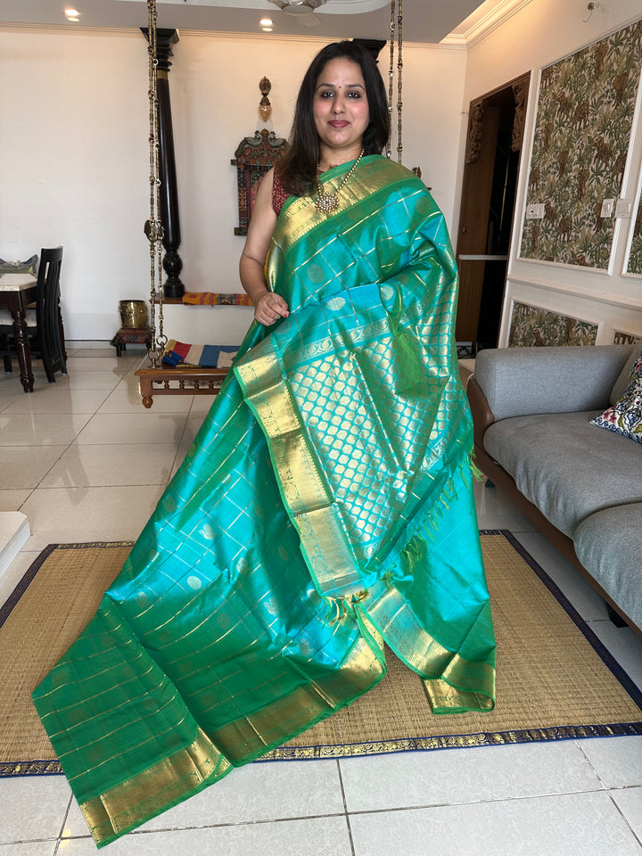 Sea Green Mayil Chakram Silk Cotton Saree