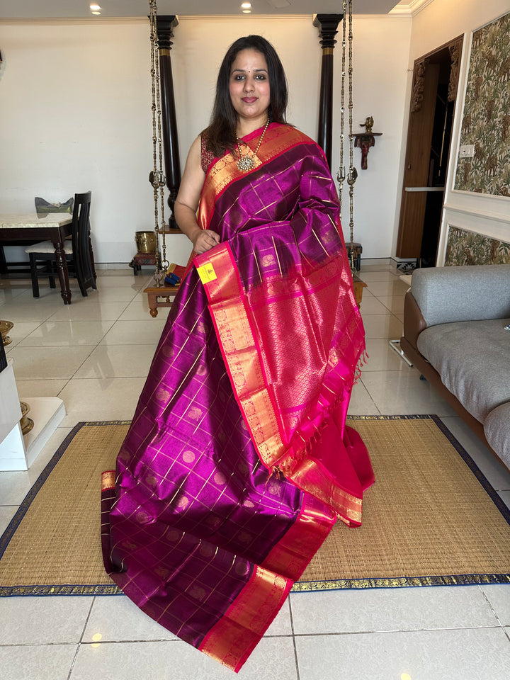 Purple with Pink Mayil Chakram Silk Cotton Saree