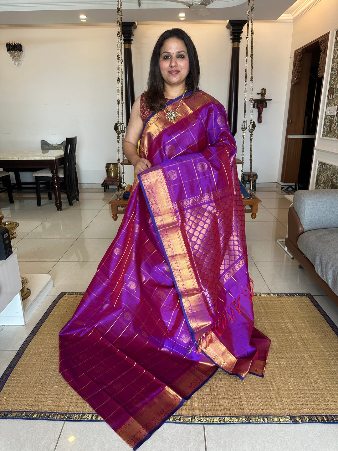 Purple Mayil Chakram Silk Cotton Saree