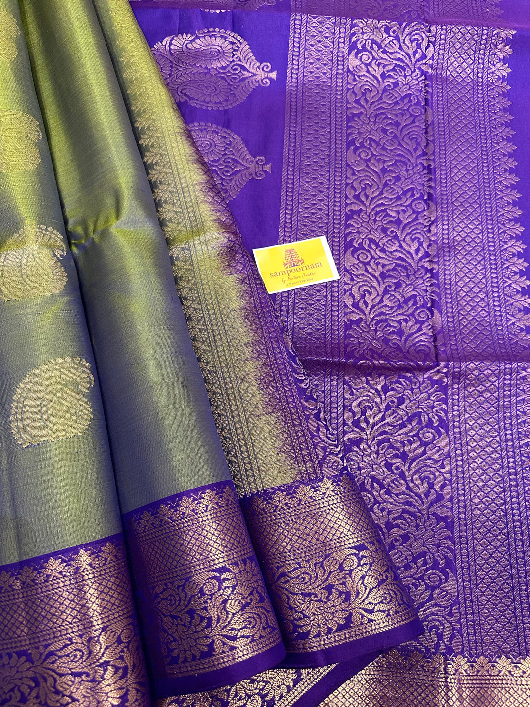 Green and Purple with Rich Border and Zari Butta in the Body and Grand Pallu Pure Soft Silk Saree