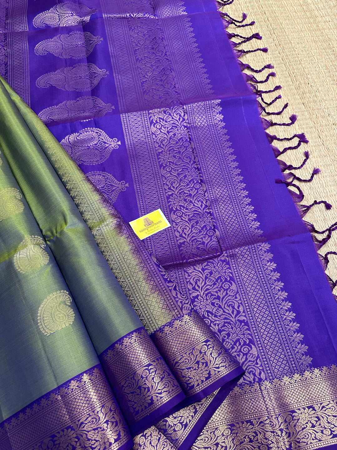 Green and Purple with Rich Border and Zari Butta in the Body and Grand Pallu Pure Soft Silk Saree