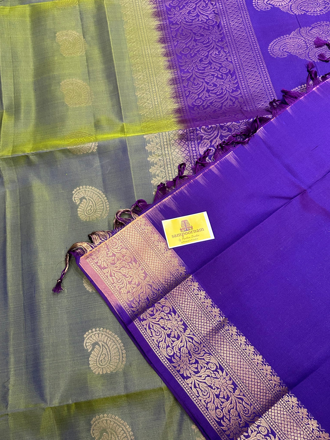 Green and Purple with Rich Border and Zari Butta in the Body and Grand Pallu Pure Soft Silk Saree