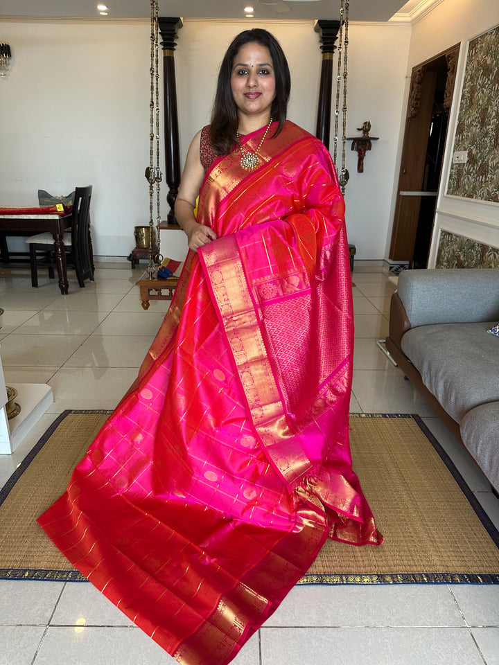 Pink with Magenta Mayil Chakram Silk Cotton Saree