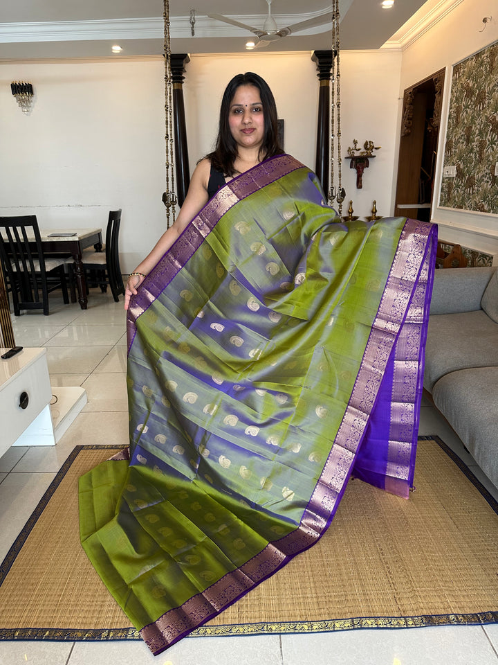 Green and Purple with Rich Border and Zari Butta in the Body and Grand Pallu Pure Soft Silk Saree