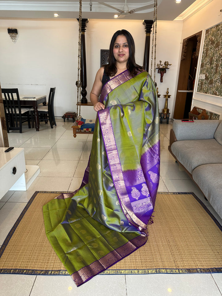 Green and Purple with Rich Border and Zari Butta in the Body and Grand Pallu Pure Soft Silk Saree