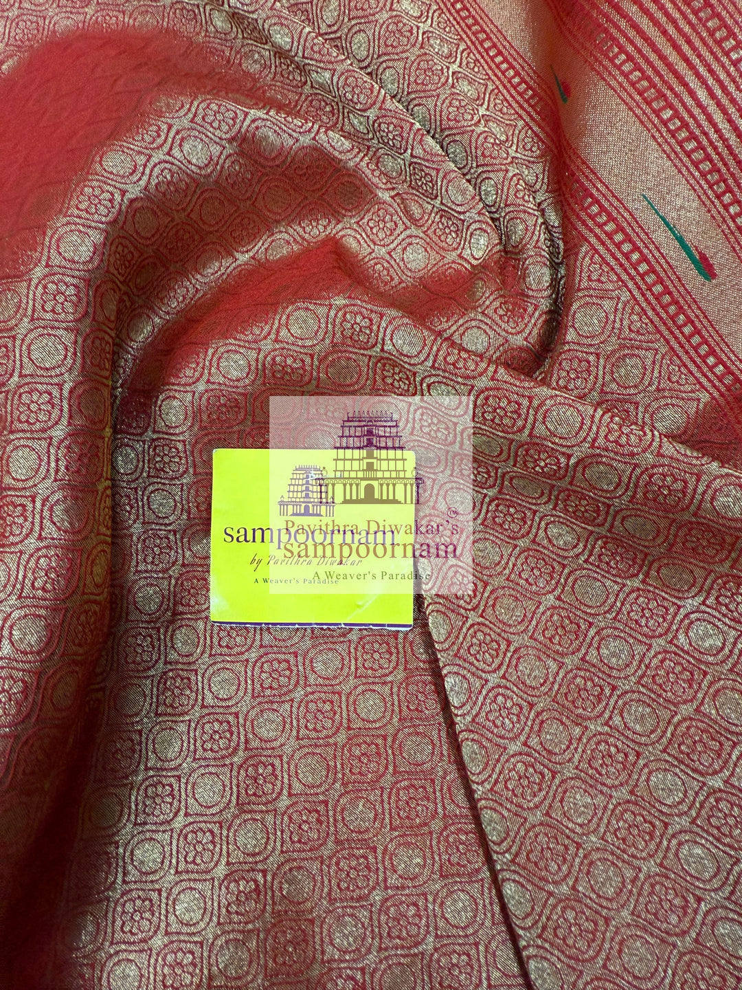 Maroon with Red , Bandhini prints in the body , with Paithani rich Zari borders and Pallu , Banarasi blouse , Pure Vegan Silk Saree