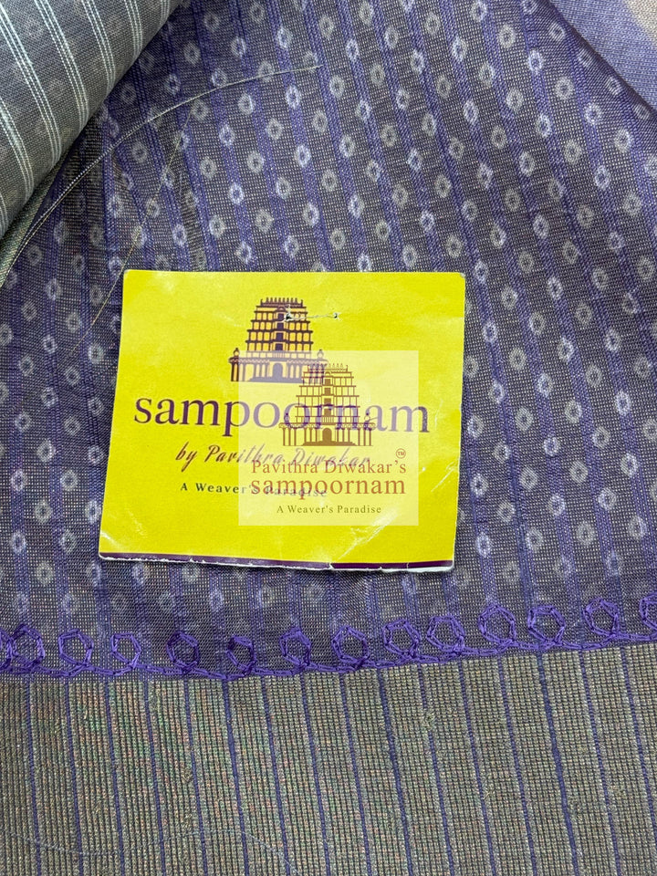 Lilac with Lehariya prints and small embroided mirror work in the body and border, tissue borders and pallu, VEGAN Saree