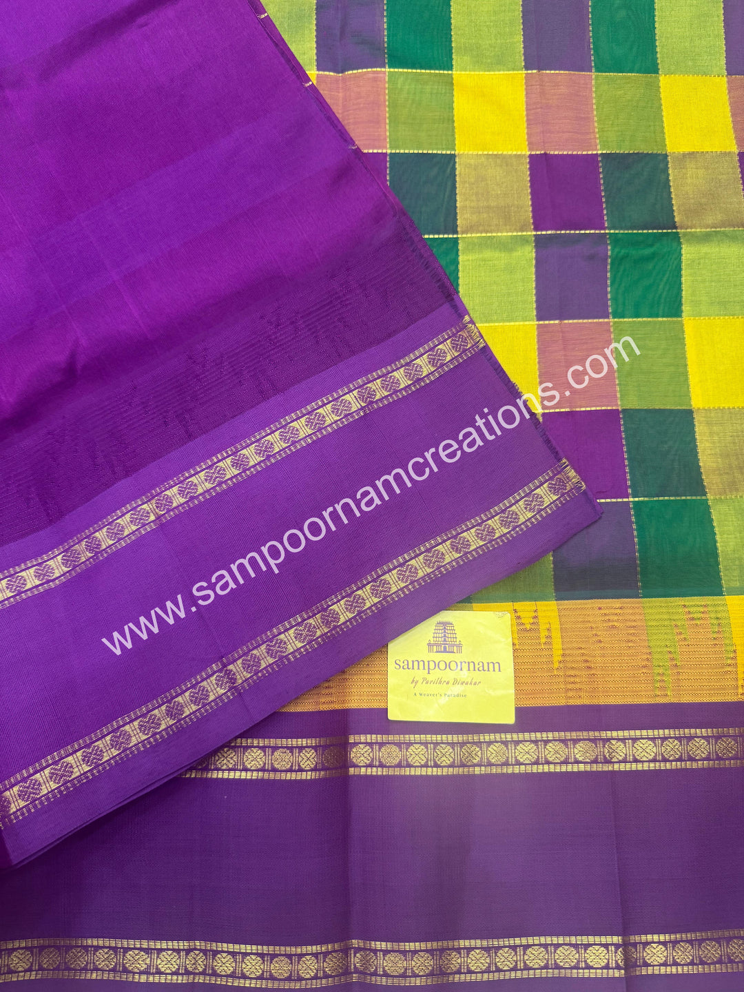 Green , Magenta , Manjal with Magenta , Pallum Pazham Checks  , Temple design  rettapet borders and rich Pallu  Korvai Silk Cotton Sarees