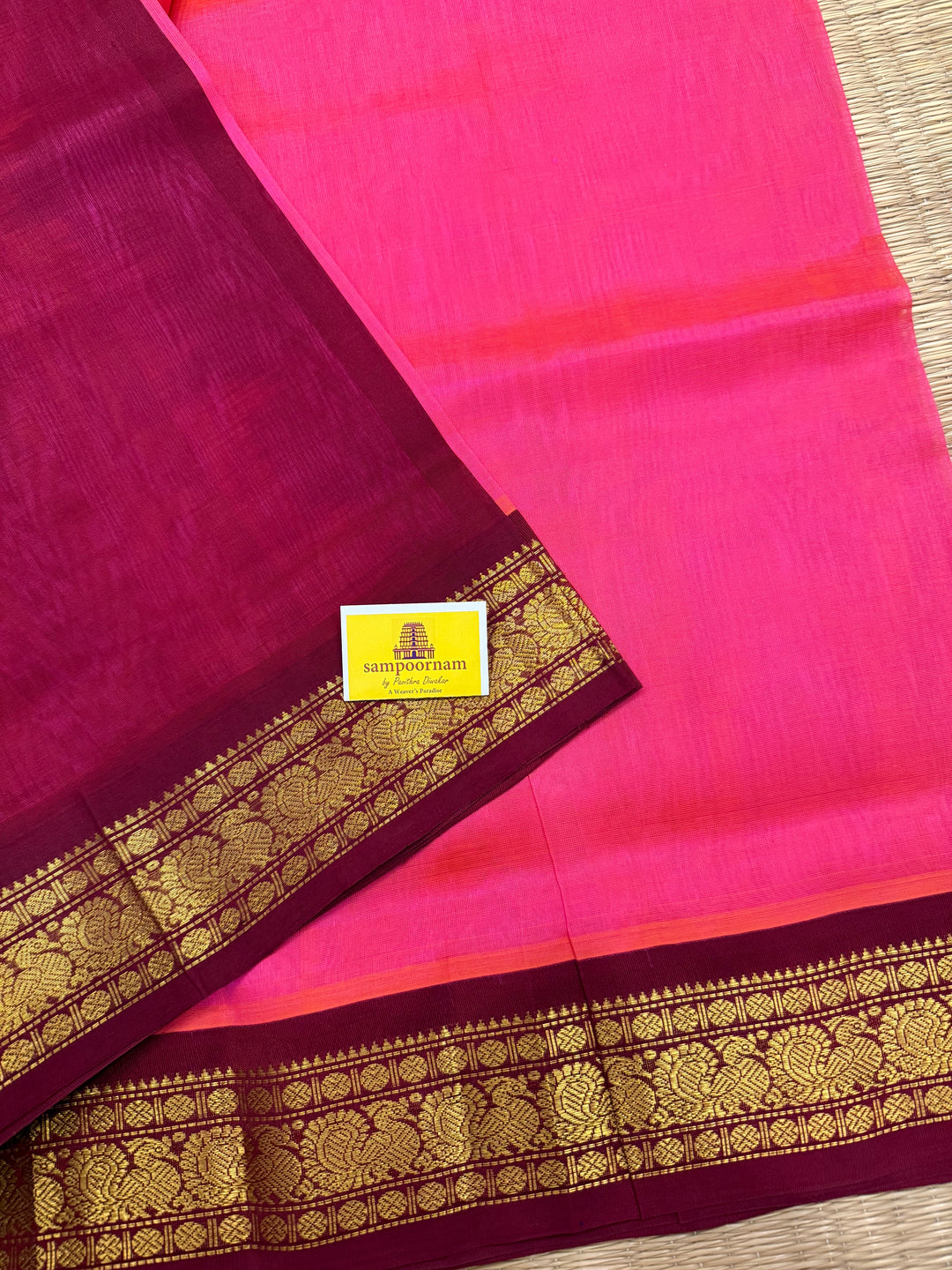 Lotus Pink With Araku , traditional borders and rich Pallu Korvai Silk Cotton Saree